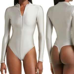 Disco Mock Neck Long Sleeve Thong Bodysuit size L